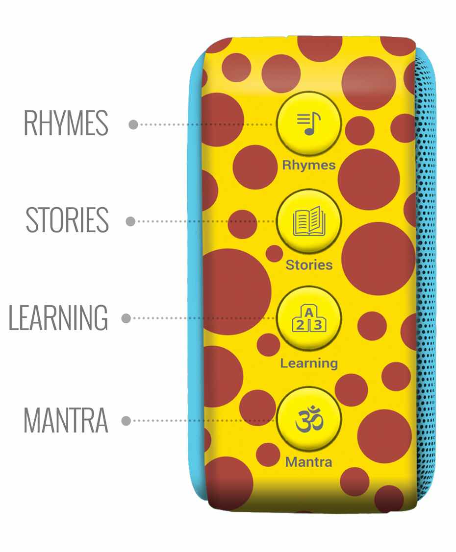 Saregama Carvaan Mini Kids Speaker Pre-Loaded with Bluetooth USB Aux In-Out - Blue Yellow