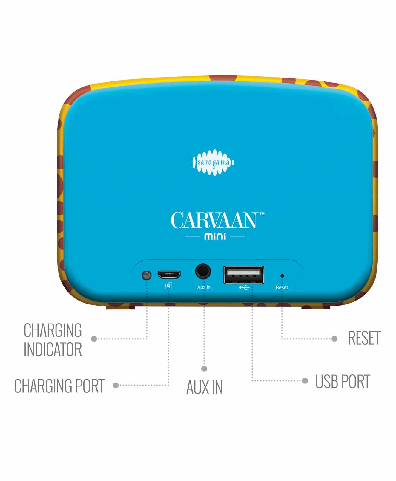 Saregama Carvaan Mini Kids Speaker Pre-Loaded with Bluetooth USB Aux In-Out - Blue Yellow