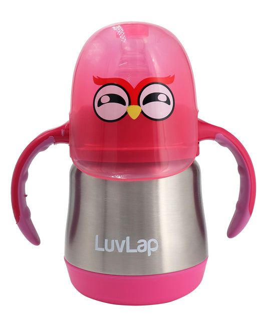 LuvLap 3 in 1 Steel Baby Bottle Cum Sipper Made Of SS304 Steel Rust Free Stainless Steel Pink - 240 m