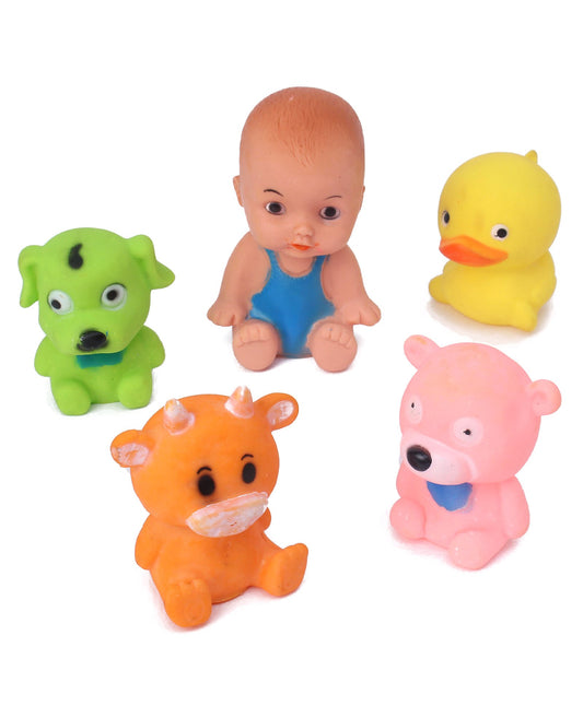 Ratnas Squeezy Baby with Animal Bath Toys Pack of 5 (Colour & Design May Vary)