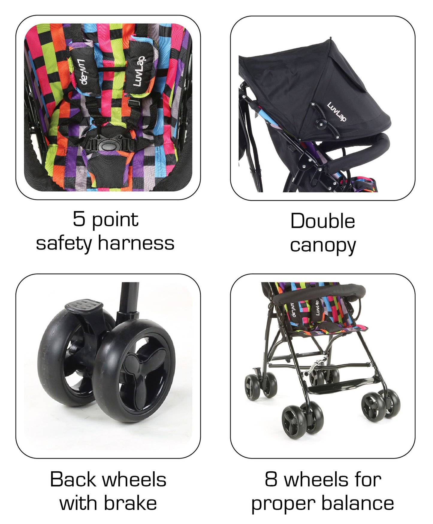 LuvLap Tutti Frutti Baby Stroller Buggy - Black