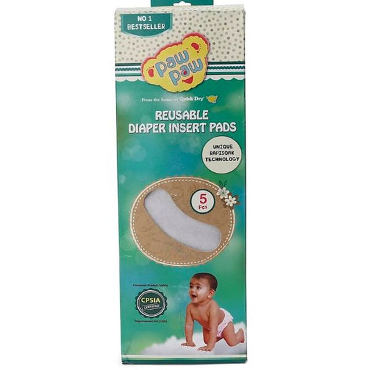 Paw Paw Reusable Diaper Insert Pads  Pack of 5 - White