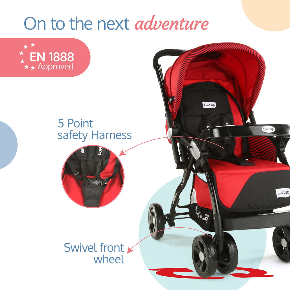 Galaxy baby stroller, Pram for baby with 5 point safety harness, Spacious Cushioned seat with Multi level seat recline, Easy Fold, Lightweight baby stroller for 0 to 3 years (Red & Black