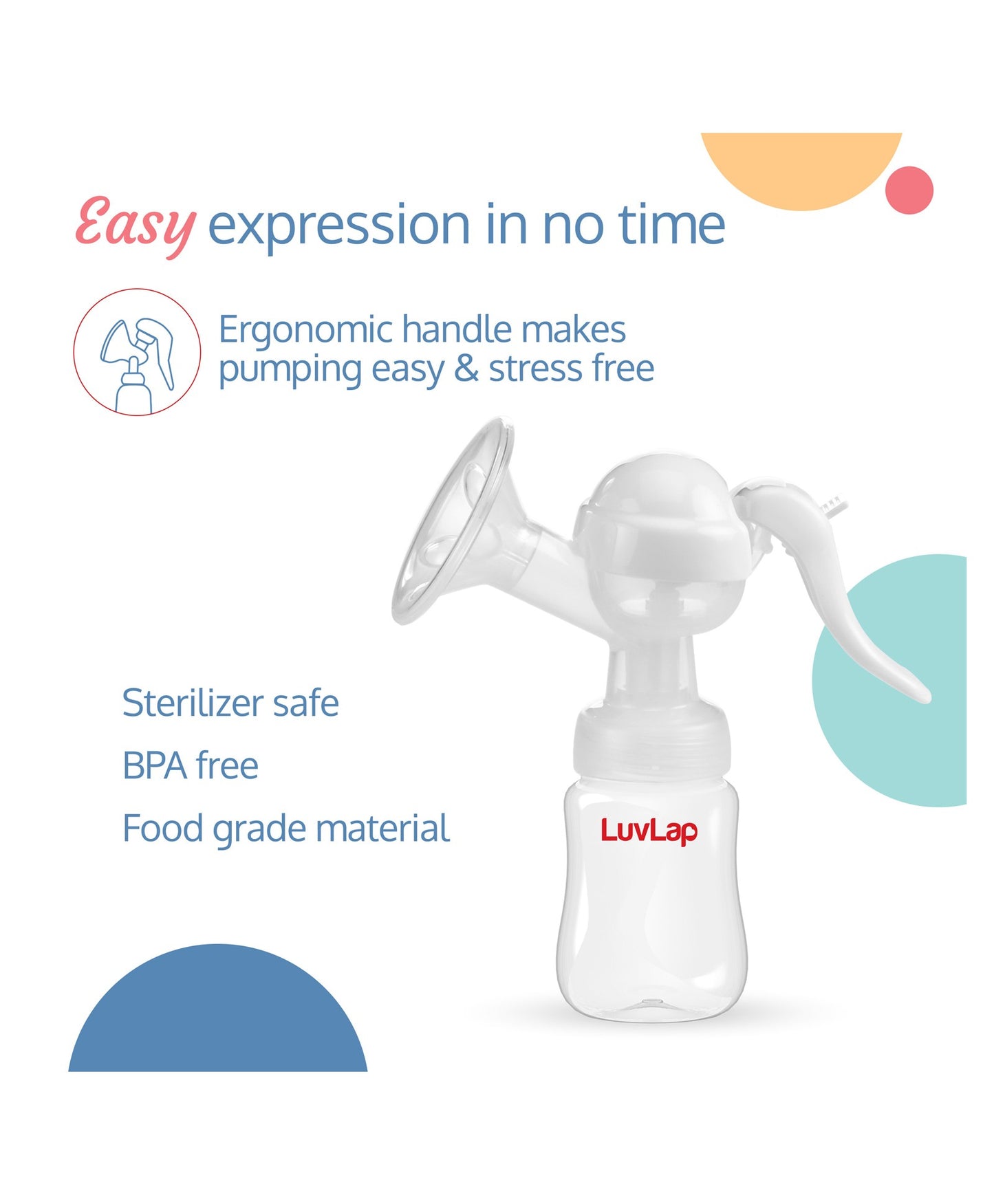 LuvLap Manual Breast Pump White Red - 150 ml