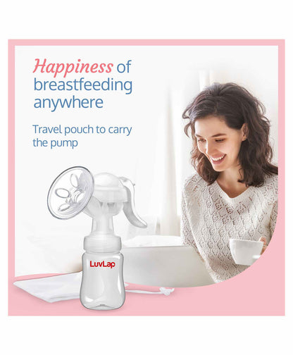 LuvLap Manual Breast Pump White Red - 150 ml