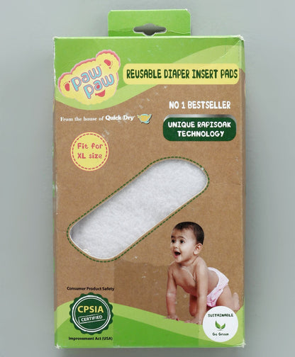 Paw Paw Reusable Diaper Insert Pads Extra Large Pack of 2 - White