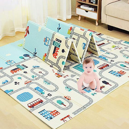 Reversible Baby Play Mat, BPA Free Learning & Crawling Foldable Foam Mat (6.5x5 ft, 0.6cm Thickness) Print/ Colour may vary