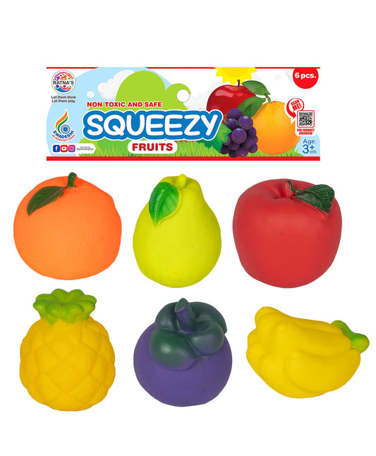 Ratnas Squeaky Toys Fruits 6 Pieces - (Colors & Fruits May Vary)