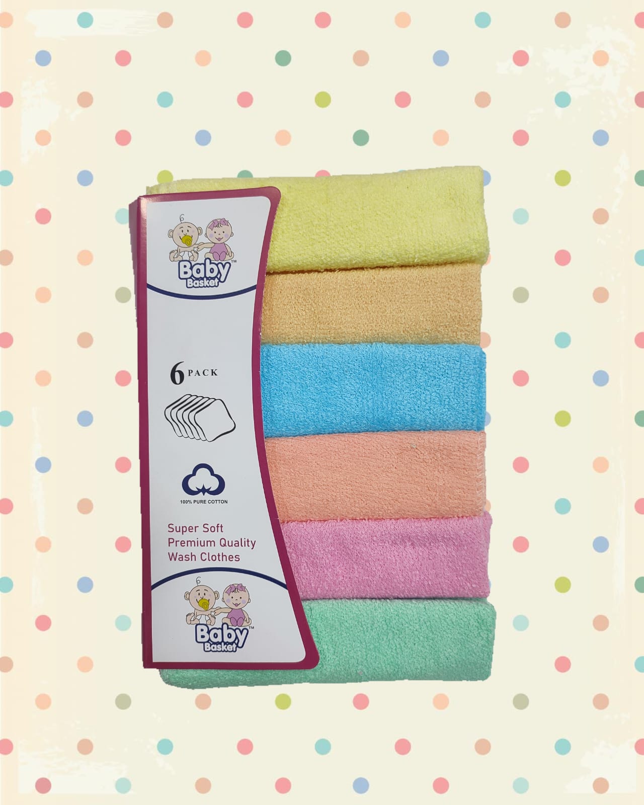 BABY WASHCLOTHS (TERRY) 6 PCS SET