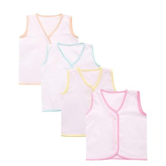 Baby Basket Soft Premium Front Button Sleeveless Cotton Jhabla Set of 4 (0-3 Months)  SIZE -0