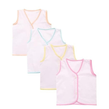 Baby Basket Soft Premium Front Button Sleeveless Cotton Jhabla Set of 4 (0-3 Months)  SIZE -0